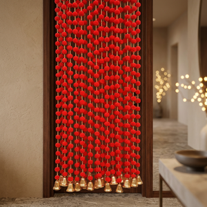 Artificial Orange Pom Pom Floral <b>Decorative</b> Garland With Acrylic Beads And Bell For Indoor <b>Decorative</b> Flower Display Supply - Product Image 3