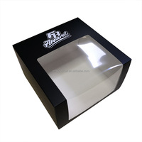Caja de Cartón Negra Impresa Personalizada con Ventana Transparente de PVC Curvada y Diseño de Cierre a Presión, Adecuada para Empaque de Sombreros y Regalos