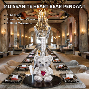 Fashion TUHE Moissanite Cute Love Heart Bear Pendant White Gold 925 Sterling Silver Iced Animal Hiphop Jewelry for <b>Men</b> Women - Product Image 2