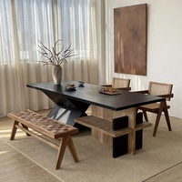 Ensemble de table à manger de luxe en bois massif de style nordique moderne avec 4 chaises et un banc de maison noir