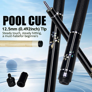 High-end Maple Wood Inlaid Pattern Pool Cue - 12.5mm Tip Uni-loc Joint Black Floral Pattern Billiard Stick - Product Image 1