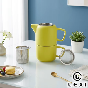 Set Moderno Minimalista di Teiera in Ceramica con Infusore in Acciaio Inox <span class=keywords><strong>e</strong></span> <span class=keywords><strong>Tazza</strong></span> per Infusione di Tè Sfuso, Uso Domestico <span class=keywords><strong>e</strong></span> Ufficio, Idea <span class=keywords><strong>Regalo</strong></span> - Product Image 1