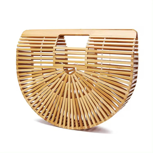 Vente en gros de sac tissé en bambou fait main personnalisé pour femmes sac à main de plage extérieur portable en demi-cercle à fermeture ouverte - Product Image 1