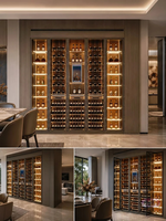 Armoire à vin de luxe moderne encastrable à température constante en bois massif écologique 5 portes grande capacité avec éclairage LED personnalisable pour la maison