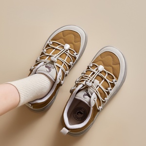 Women's Toe Lace-Up Sporty <b>Sneakers</b> Solid Color <b>Leather</b> Upper EVA Midsole Cushioned Warm Rubber Outsole Spring Casual Shoes - Product Image 2