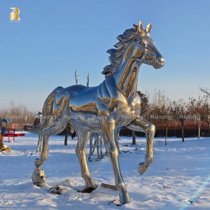 Rylong arte moderna di alta qualità in acciaio inox lucidato rampante scultura del cavallo per la piazza della città - Product Image 5