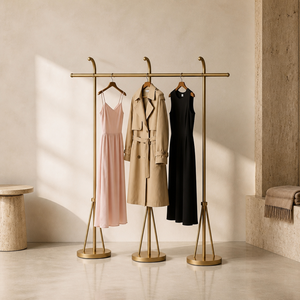 Espositore per Abbigliamento in Metallo Dorato a Tre Pali, Altezza 175 cm, Barra Appendiabiti 160 cm, Larghezza 180 cm per Negozi - Product Image 4