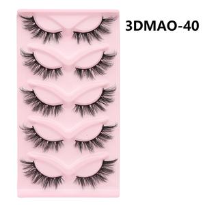Vente en gros de 5 paires de faux cils en fourrure de vison artificielle 3D Cat-eye <span class=keywords><strong>Fox</strong></span> Series faits à la main avec boîte rose et bande en coton noir - Product Image 4