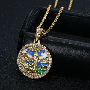 yunnique Stainless Steel Rhinestone Jesus Shepherd Pendant Necklace Round Pave Setting Unisex Gift Fashion Jewelry - Product Image 1