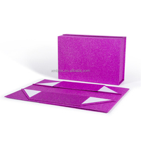 Boîte cadeau pliante de luxe personnalisée en carton rigide violet pailleté avec fermeture magnétique, style livre, gaufrage, emballage artisanal