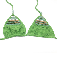 Femmes Vert Micro Bikini De Bain Femme Mini Maillots De Bain Crochet Maillot De Bain Pierre Naturelle Perles Jade Tankinis Imitation Tricot