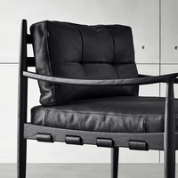 AOMISI CASA Fauteuil de salon de luxe moderne Wabi-Sabi en cuir avec pieds en bois et plumes, chaise d'appoint de loisirs d'extérieur