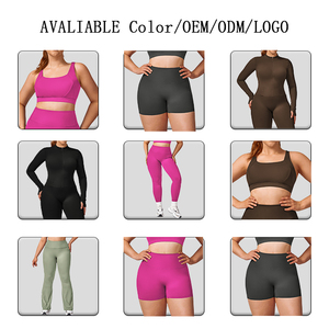 Conjunto de Ropa de Yoga de 5 Piezas para <span class=keywords><strong>Mujer</strong></span>, Tallas Grandes XL, <span class=keywords><strong>XXL</strong></span>, 3XL, Alta Elasticidad, Mangas Largas, Leggings para Correr, Sujetador Deportivo Ajustado, Pantalones Cortos de Fitness - Product Image 2