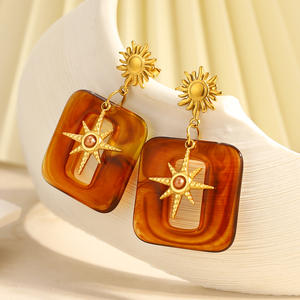 Pendientes Geométricos con Forma de Estrella de Ocho Puntas, Chapados en Oro de 18k, con Pernos de Acero Inoxidable, Origen Yiwu EH12226 - Product Image 2