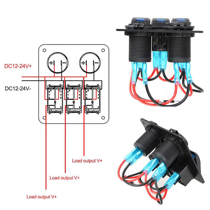 Pre-Wired 3 Gang Rocker Switch Panel with 5V/3.1A Dual USB & Cigarette ...