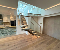Escalier en spirale/droigt en pierre artificielle moderne personnalisé ou en bois massif avec poutre monobloc en verre, service après-vente sans souci