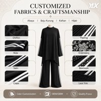 Maßgeschneidertes Zweiteiler-Set für Damen Schwarze Oversize-Tunika Weite Hose OEM ODM Private Label Dezente Freizeitkleidung Herbst Umweltfreundlich