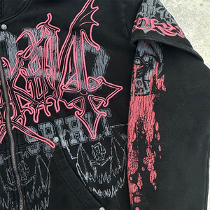 Felpa con cappuccio vintage personalizzata con zip, lavaggio acido, 100% cotone, ecologica, antivento, ricamata, stampata, borchiata, pesante - Product Image 3