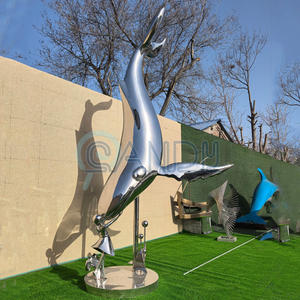 مخصص كبير دولفين قبلة امرأة الفولاذ المقاوم للصدأ دولفين الأسماك المنحوتات حديقة في الهواء الطلق الزخرفية مرآة معدنية تمثال الحوت - Product Image 4