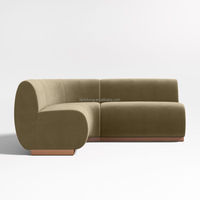 FERLY Maßgefertigtes, direkt ab Werk erhältliches, modulares, geschwungenes Sofa, modernes, skulpturales Stoff-Ecksofa mit Holzsockel für luxuriöse Villenprojekte