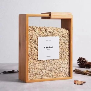 Boîte de rangement multi-grains rectangulaire en bambou naturel avec couvercle coulissant, contenant alimentaire moderne pour la cuisine, pour cadeaux, grande capacité, épices - Product Image 1
