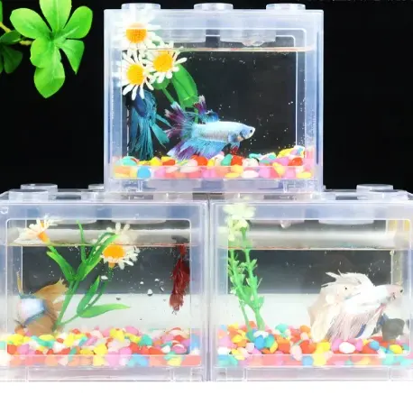 קופסת דגים מפלסטיק יצירתית קטנה דגי טנק שולחני בניין שקוף דגי טנק
