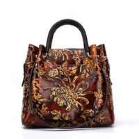Осенне-зимние сумочки из воловьей кожи, китайские рельефные ручные сумки с цветочным узором, женская кожаная сумка-тоут, 2020