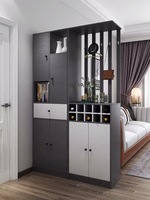 Meuble de séparation moderne en mélamine pour entrée et salon avec porte-bouteilles, crochets et présentoir – Écologique et gain de place