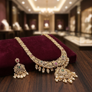 Wholesale Custom Antique Matte Plated South <b>Indian</b> Temple Necklaces Fashion Necklaces Antique Traditional & Festival <b>Jewelry</b> <b>Set</b> - Product Image 5