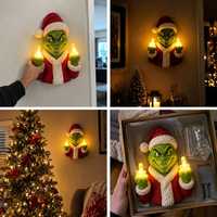 Lumières de Noël populaires pour l'extérieur, amusantes, avec personnage vert, lumière murale LED à piles, décoration de vacances pour porche, entrée, fête
