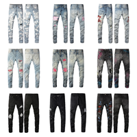 Jean Homme de Haute Qualité, Style Luxe Urbain, Coupe Slim Délavée et Déchirée, en Denim Élastique, Jambe Droite – Vente en Gros