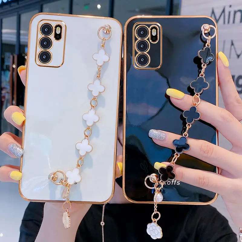 Casing ponsel gelang semanggi empat daun fashion mewah kelas atas untuk iPhone 15 14 13 12 11pro6 7 8plus SE casing pelindung silikon