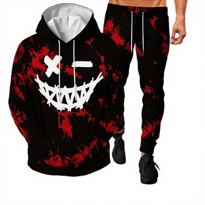 Men's Smiling Face <b>Camouflage</b> Pattern Digital Printed Winter Woven Thermal Street Style Fashion Novelty Sports Set 100% - Product Image 2