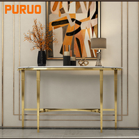 Table console d'entrée PURUO en acier inoxydable doré, style moderne de luxe, véritable marbre, prix de gros, tables de couloir de style italien