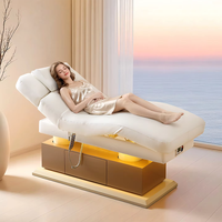 Table de massage électrique professionnelle en bois pour esthéticienne, équipement de salon moderne à 4 moteurs, lit de beauté pour spa facial avec chauffage