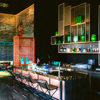 Meubles de bar d'hôtel, comptoir de bar en marbre sur mesure, table de bar, chaise, étagères en bois pour boîte de nuit, restaurant, salon