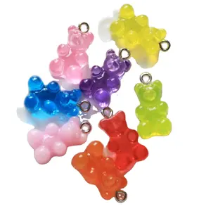 100pcs Resin Jelly Bear Miniatures with Eye Pin Animal 3D Modeling for Jewelry Accessory Pendant Charms