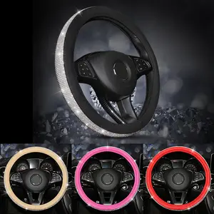 Bling Rhinestones Crystal Luxury Car Steering Wheel Cover PU Leather Steering Wheel covers couverture de volant voiture For Car