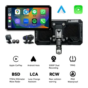 AlienRider M12 Pro Motorcycle CarPlay Navigation Android Auto Dual Recording Dash Cam With 6 Inch Touch Screen 77GHz Radar BSD