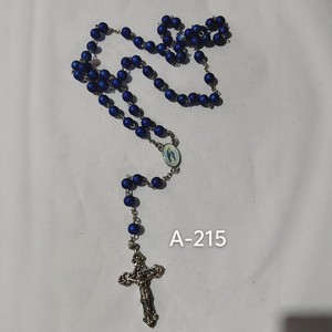 Collier chapelet perlé bleu, pendentif croix en alliage de zinc bleu foncé, bijou unisexe, cadeau A-215 - Product Image 1