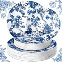 60 Assiettes en plastique robustes blanches et bleues de 10,25 po (dîner) et 7,5 po (dessert) pour fêtes, anniversaires et douches nuptiales