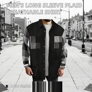 Custom Logo Men's Long Sleeve Smart Casual <b>Shirts</b> Summer Woven Spliced Plaid Design Pockets Breathable 100% Polyester ODM New - Product Image 2