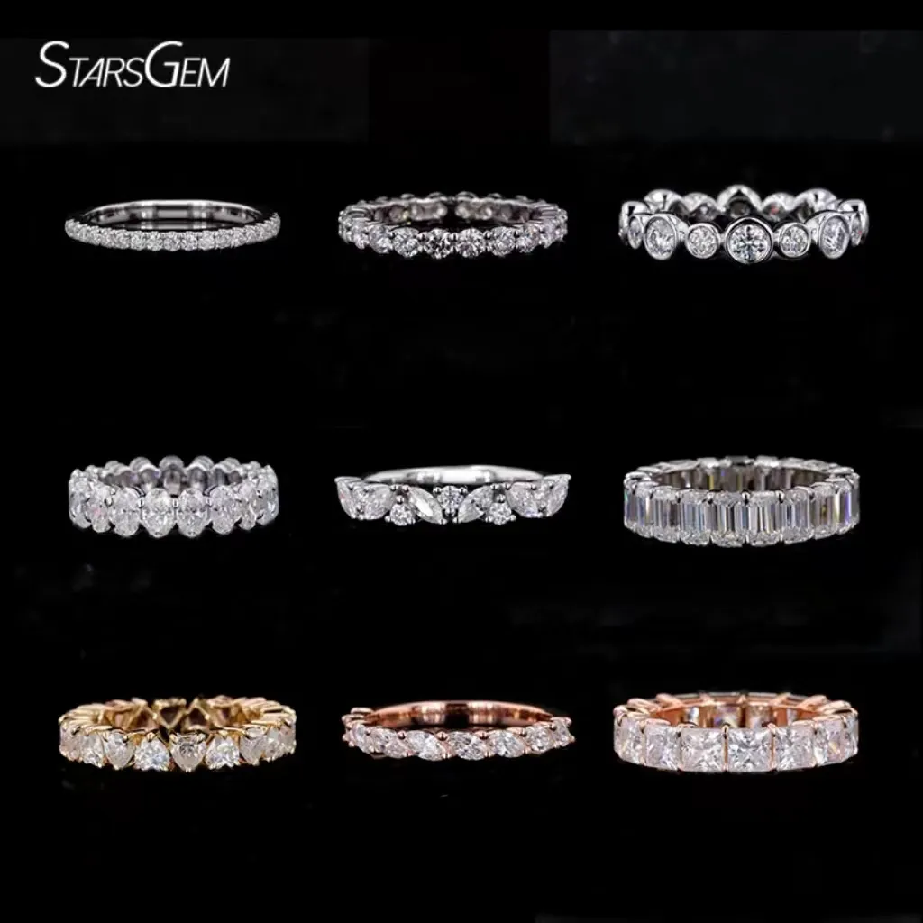 Starsgem Custom Pure Soild Ouro 14K Diamante Eternidade Lab Grown Diamonds Jóias Banda Ouro Mulheres Anel De Casamento