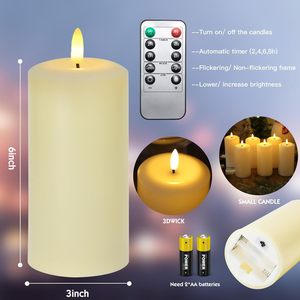 Remote Control LED Pillar <b>Candles</b> <b>Set</b>-Battery Operated Smokeless for Home Decoration Wedding Party & Christmas - Product Image 5