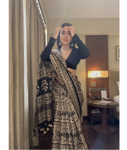 Sari de Seda de Diseño de Lujo, Prenda Étnica Tradicional, Elegante y Premium para Mujer, Hecho con Materiales Reciclados, de Secado Rápido, para Bodas y Fiestas, K V - Product Image 1