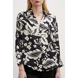 Elegante Camisa de Satén con Estampado Floral para Mujer, Blusa Negra con Botones para Uso Diario - Product Image 5