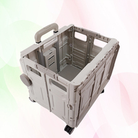Chariot utilitaire pliable portable à 4 roues pivotantes, chariot de camping robuste en PP pliable avec poignée télescopique pour les courses et le bureau