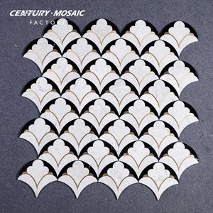 Centurymosaic Polished White Black Marble Pine Cone Mosaic <b>Tile</b> With Brass Inlay for Bathroom Kitchen Wall Floor <b>Backsplash</b> - Product Image 1