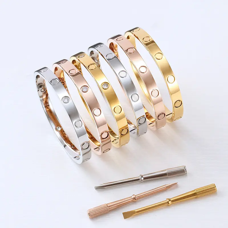 European And American Fashion Stainless Steel Gold-plated Couple Bracelet Love Heart Bracelet Rose Gold With Screwdriver