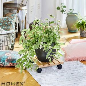 Chariot à plantes en bois robuste Support de <span class=keywords><strong>pot</strong></span> de plante de jardin en bambou massif roulant <span class=keywords><strong>sur</strong></span> roues - Product Image 2